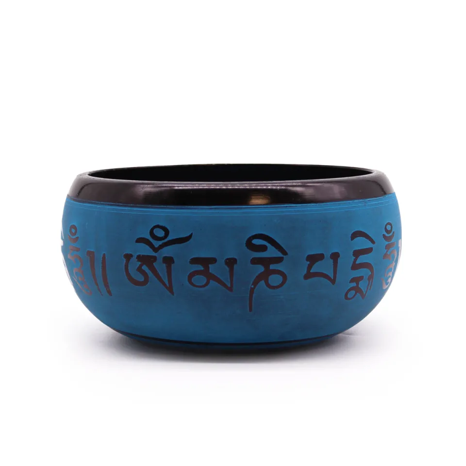 Bol en poudre de terre, 16 cm : mantra bleu des cinq Bouddhas, 16 cm