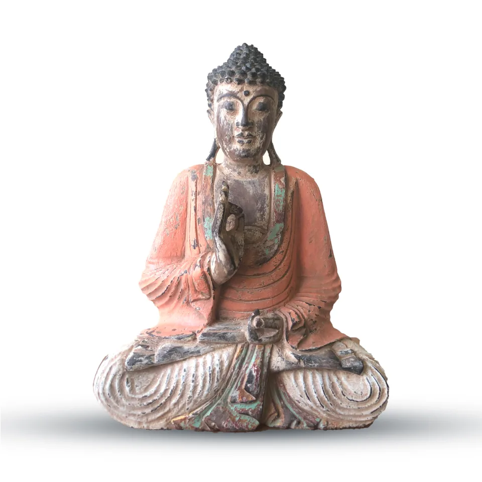 Bouddha vintage sculpté, transmission de l'enseignement : Orange, 40 cm, transmission de l'enseignement