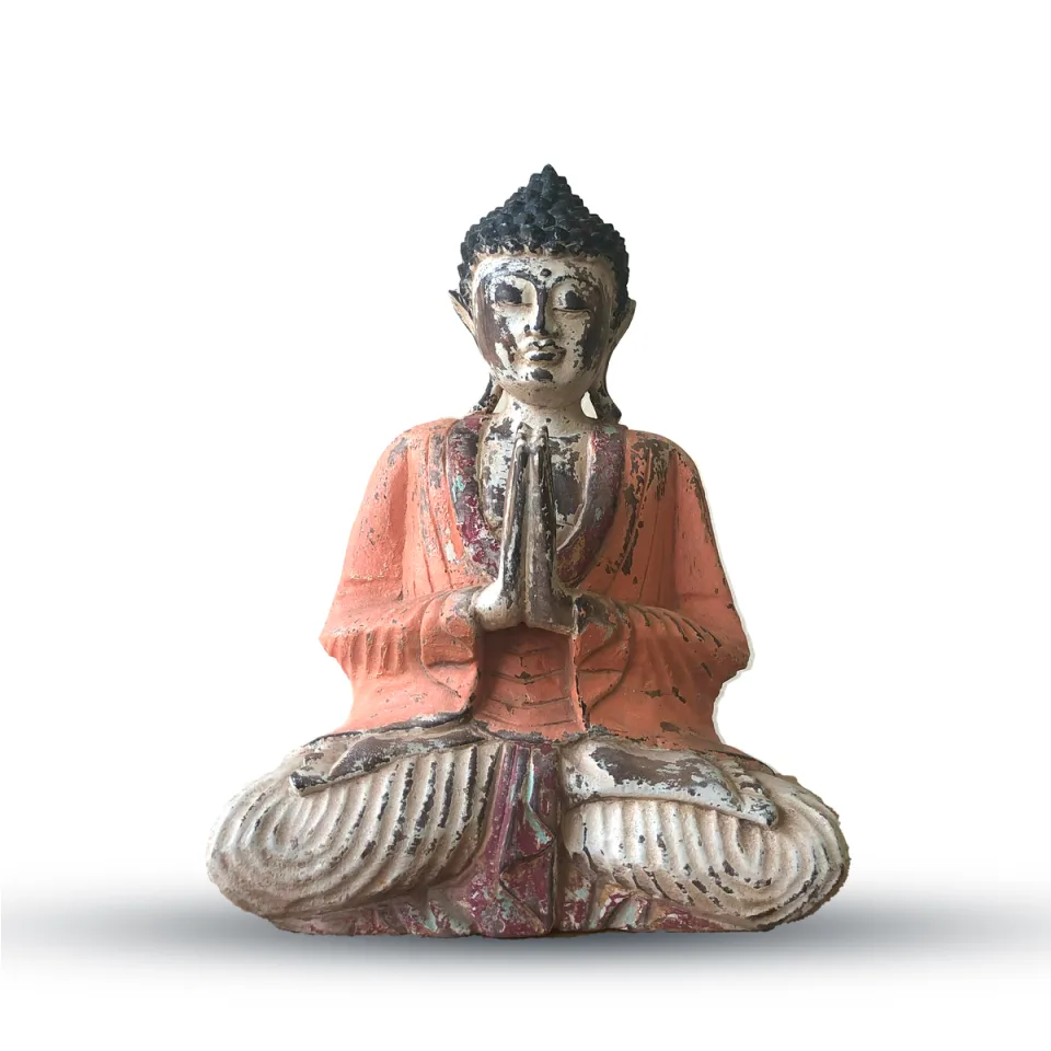 Bouddha vintage sculpté, accueil : Orange, 30 cm, accueil