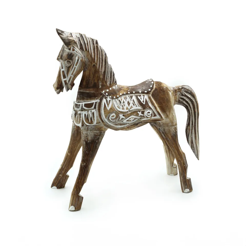 Cheval en bois sculpté : antique moyen, 25 cm