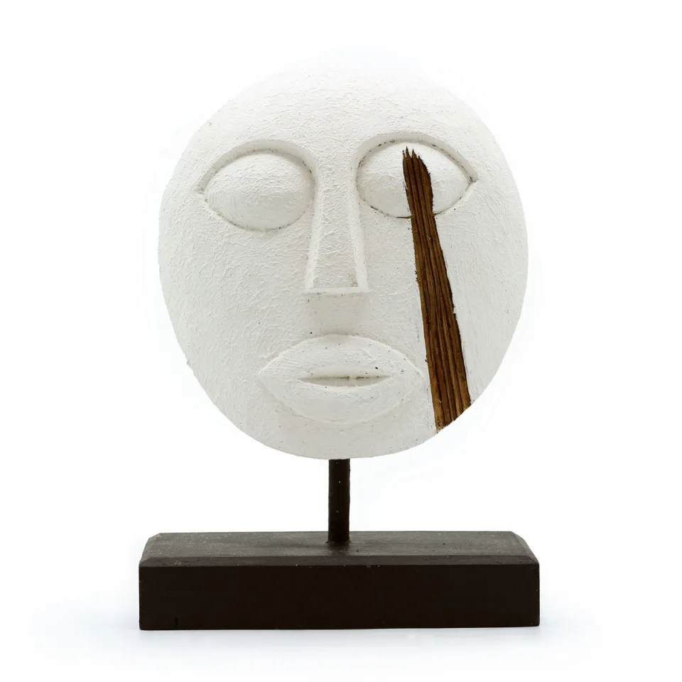 Masque décoratif tribal de Timor : blanc, 27 x 20 cm