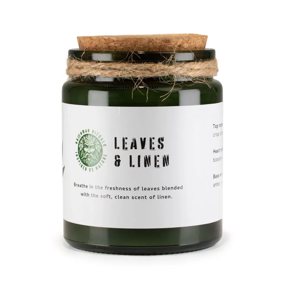 Bougies de soja à mèche en bois : Feuilles et lin