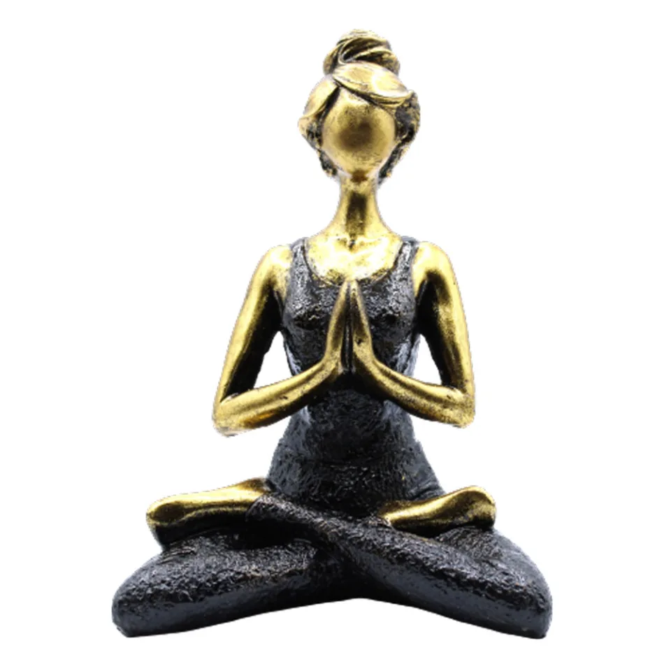 Figurines dames du yoga en résine : Bronze et noir, 24 cm