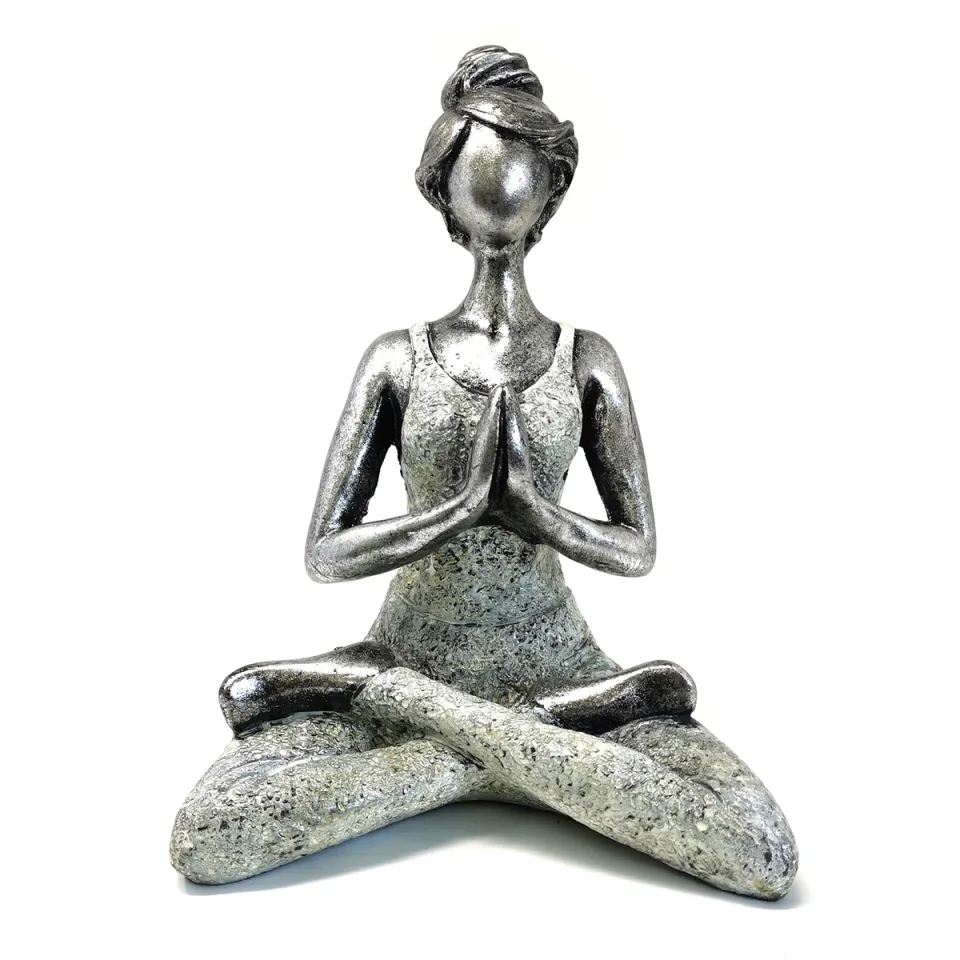 Figurines dames du yoga en résine : Argent et blanc, 24 cm