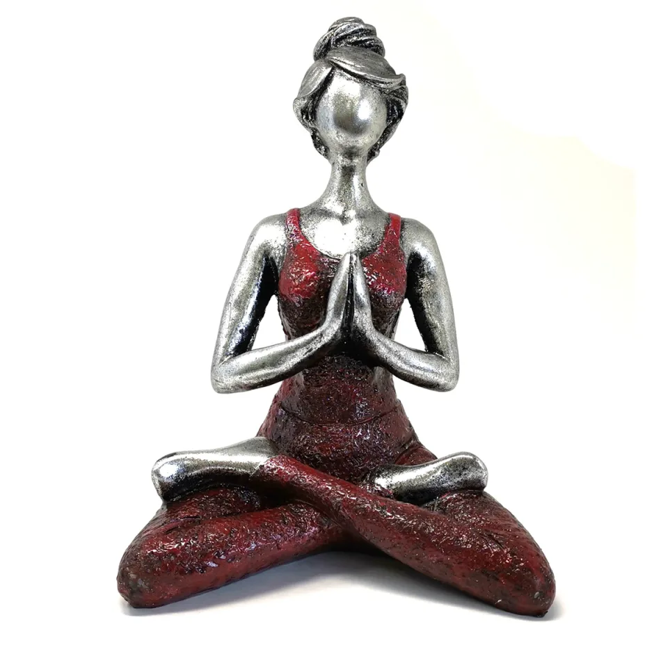 Figurines dames du yoga en résine : Argent et bordeaux, 24 cm