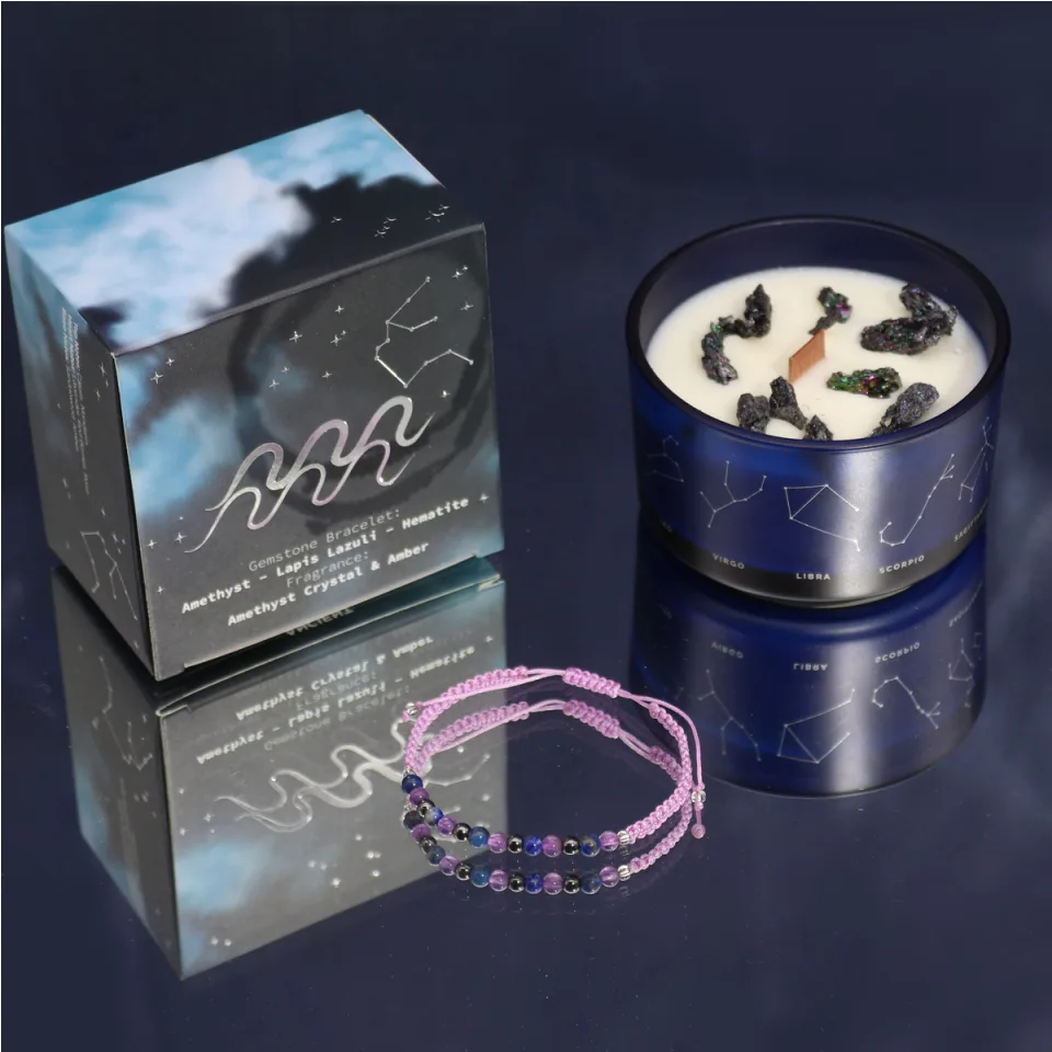 Bougies du zodiaque avec bracelet en pierres : Verseau