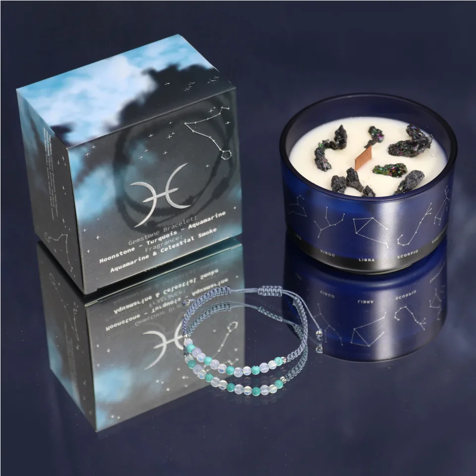 Bougies du zodiaque avec bracelet en pierres : Poissons
