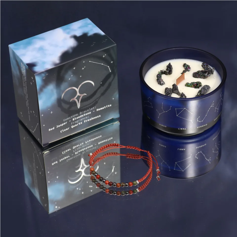Bougies du zodiaque avec bracelet en pierres : Bélier