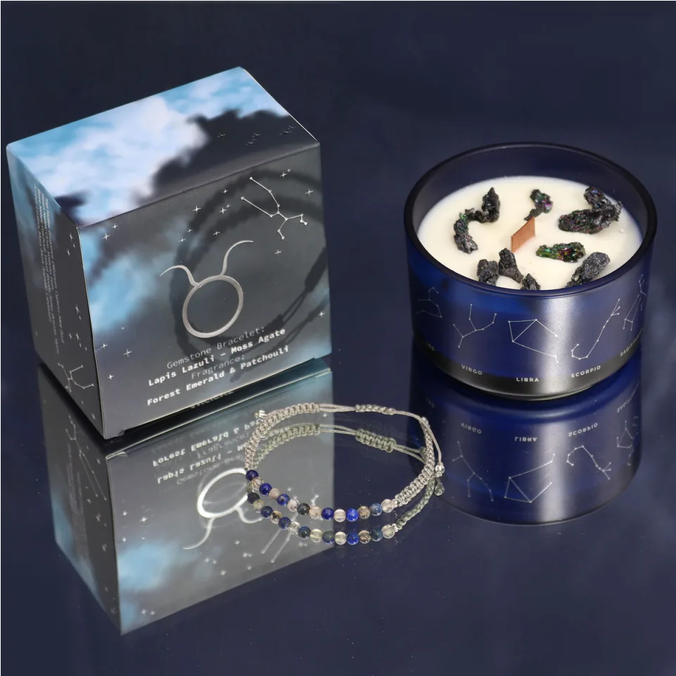 Bougies du zodiaque avec bracelet en pierres : Taureau