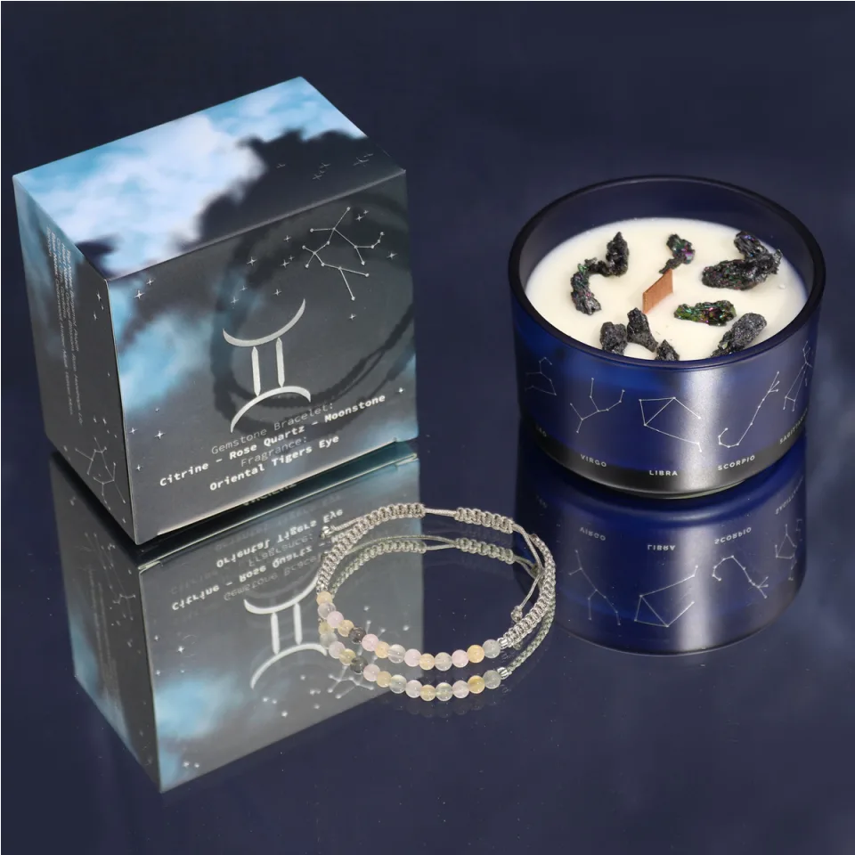 Bougies du zodiaque avec bracelet en pierres : Gémeaux