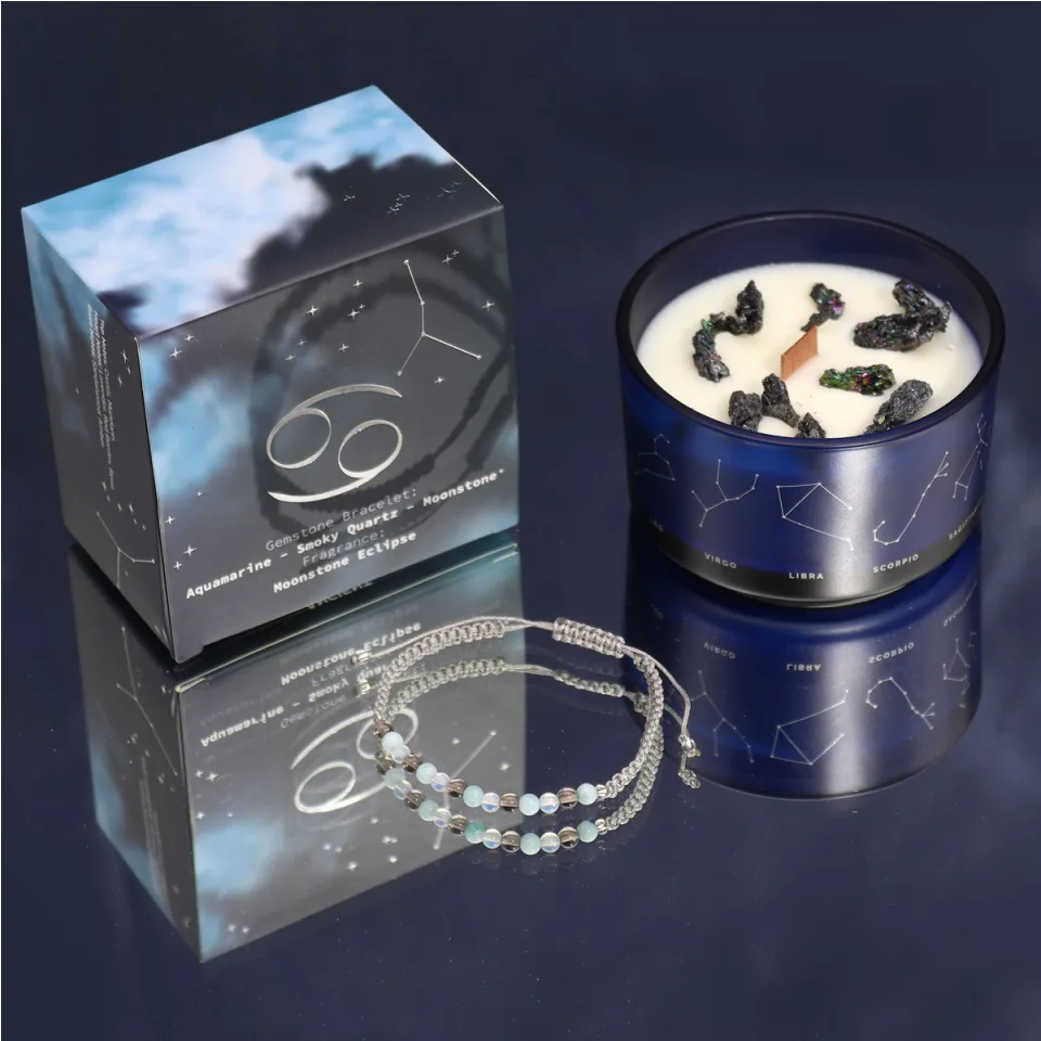 Bougies du zodiaque avec bracelet en pierres : Cancer