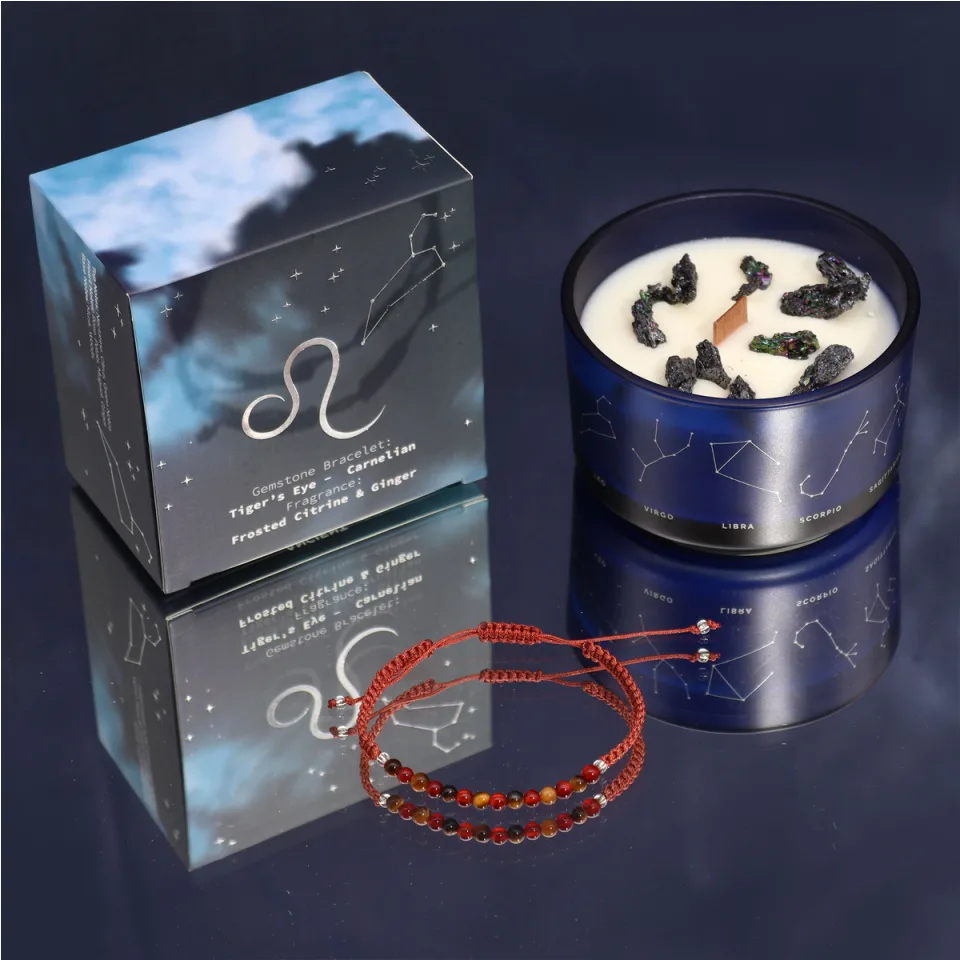 Bougies du zodiaque avec bracelet en pierres : Lion