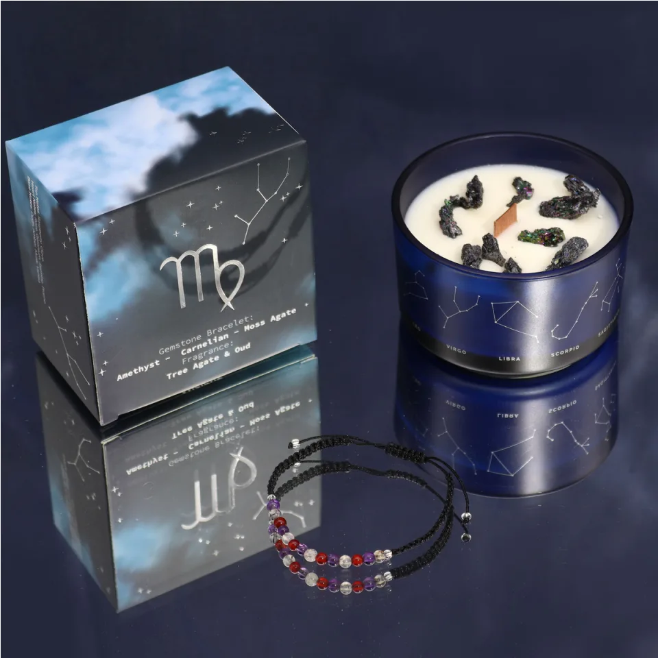 Bougies du zodiaque avec bracelet en pierres : Vierge