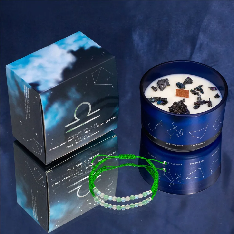 Bougies du zodiaque avec bracelet en pierres : Balance