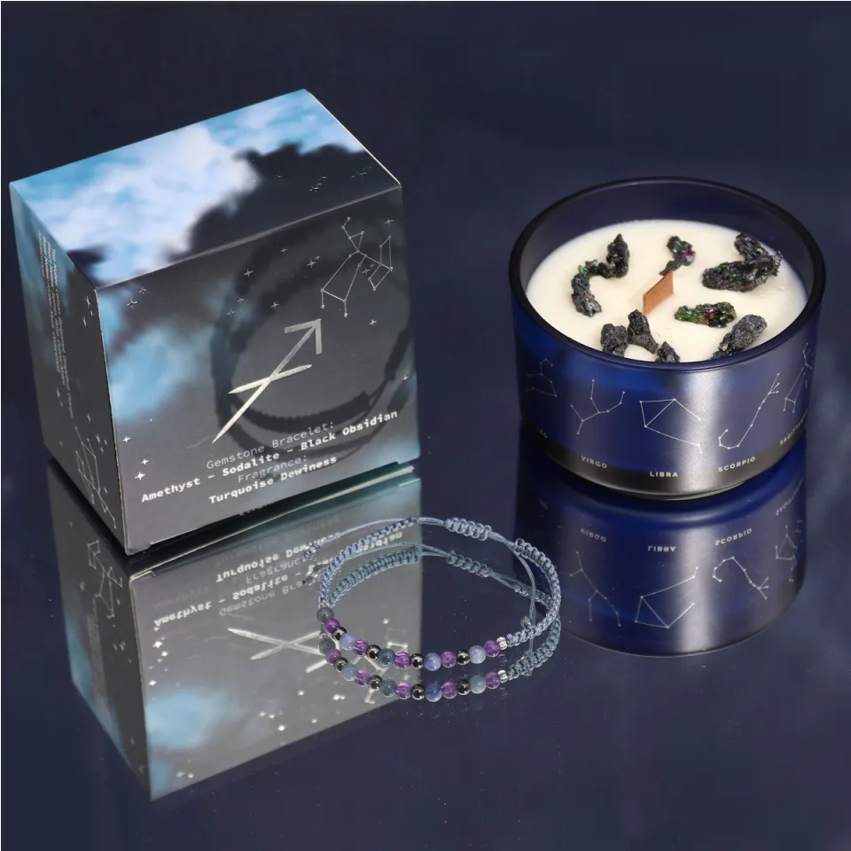 Bougies du zodiaque avec bracelet en pierres : Sagittaire