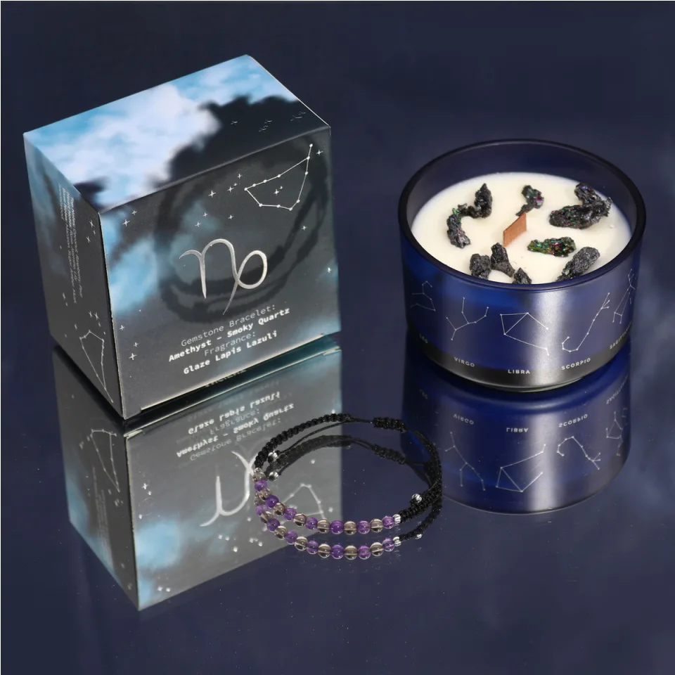 Bougies du zodiaque avec bracelet en pierres : Capricorne