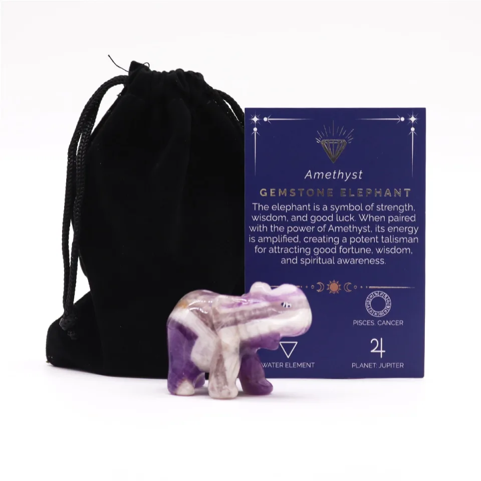 Éléphant porte-bonheur : améthyste, 50 x 35 x 25 mm