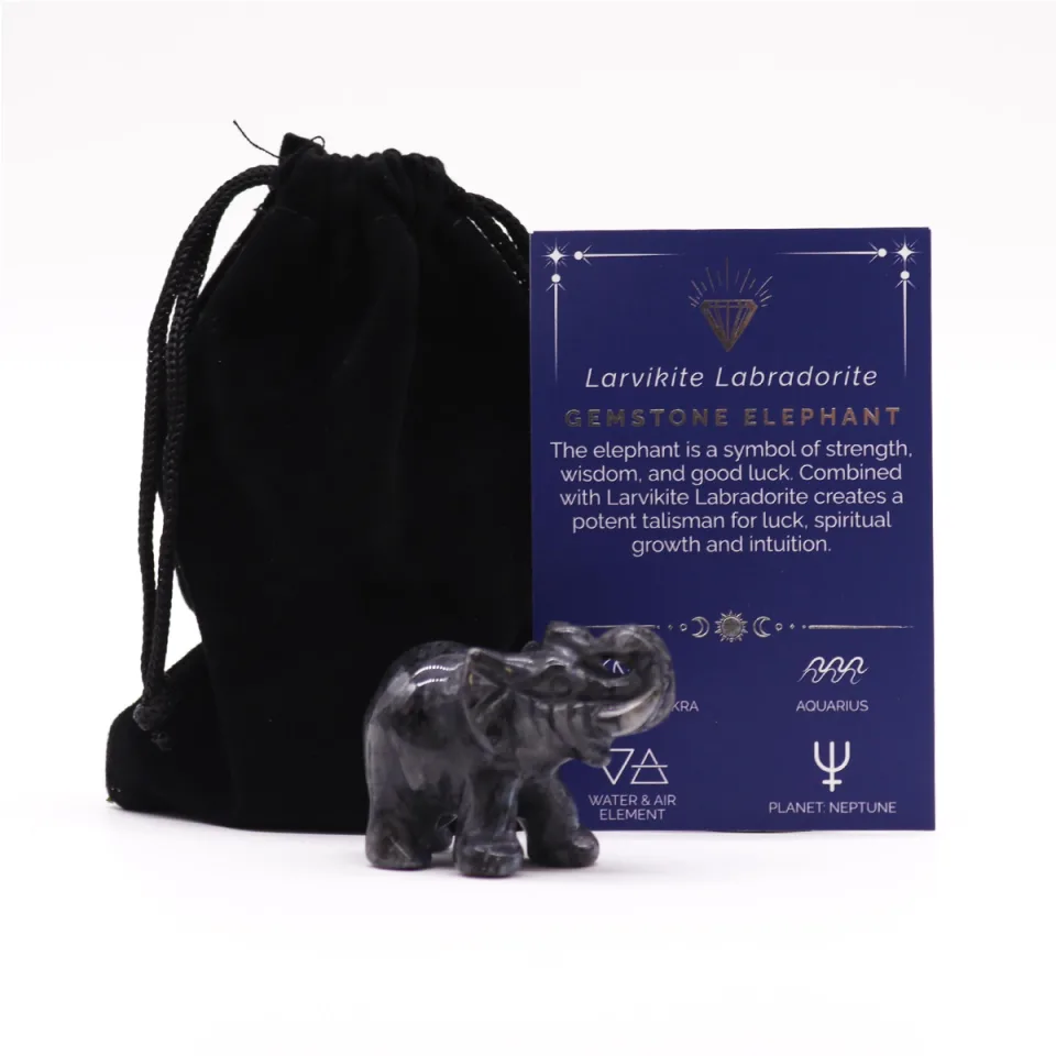 Éléphant porte-bonheur : larvikite, 50 x 35 x 25 mm