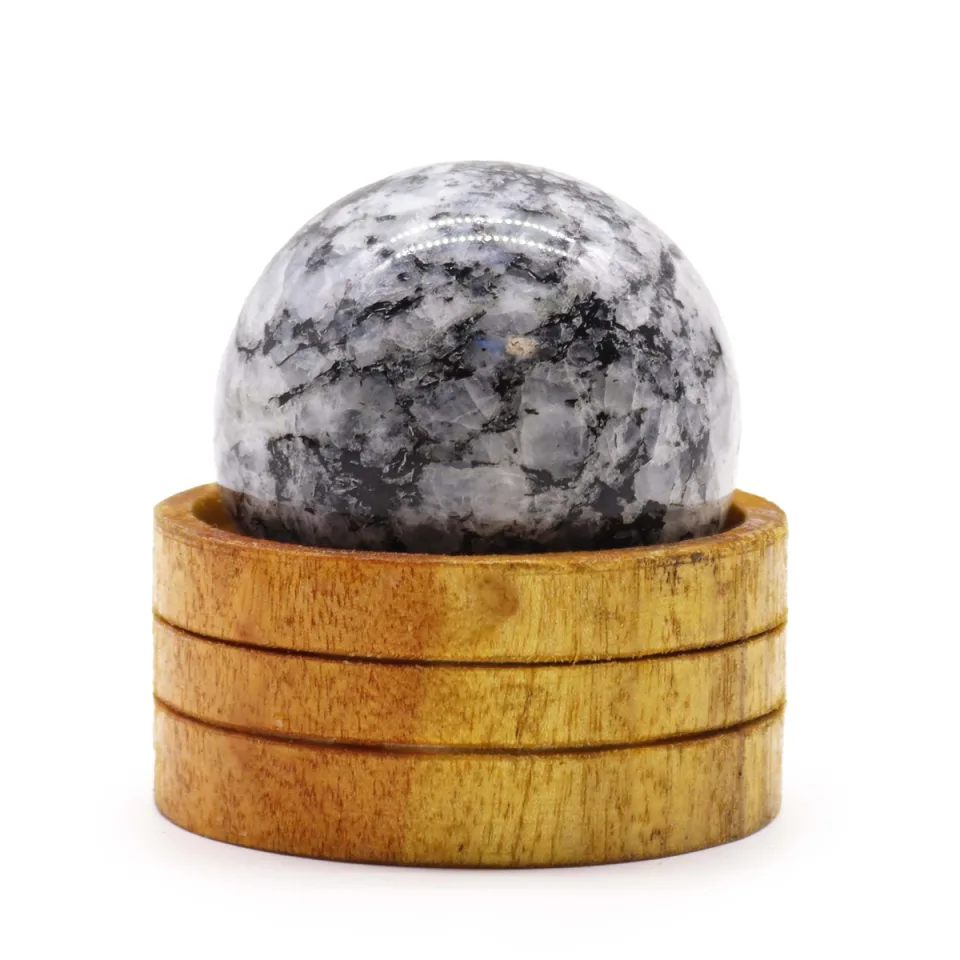 Sphère en pierre naturelle sur socle : 50 mm, pierre de lune d'Inde