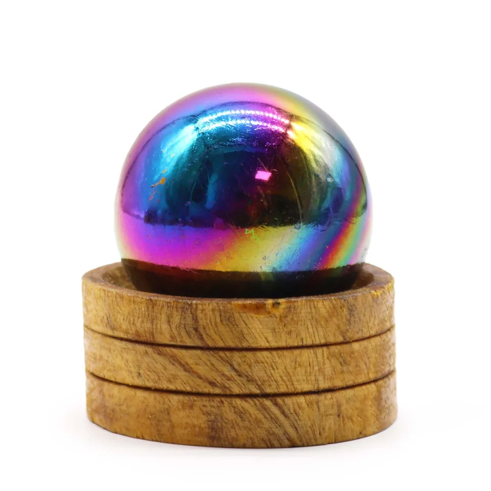 Sphère en quartz aura sur socle : 50 mm, améthyste aura