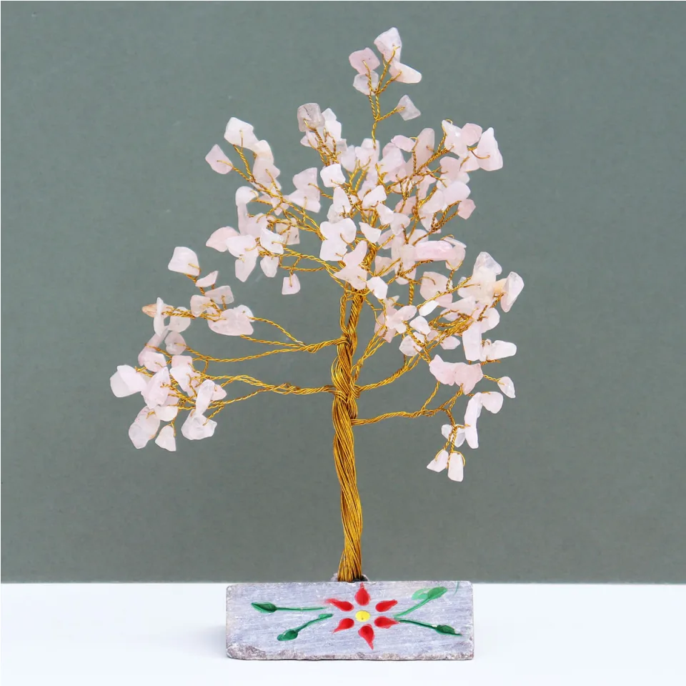 Arbres de vie en pierres naturelles (80, 160, 320 pierres) : Quartz rose, 160 pierres