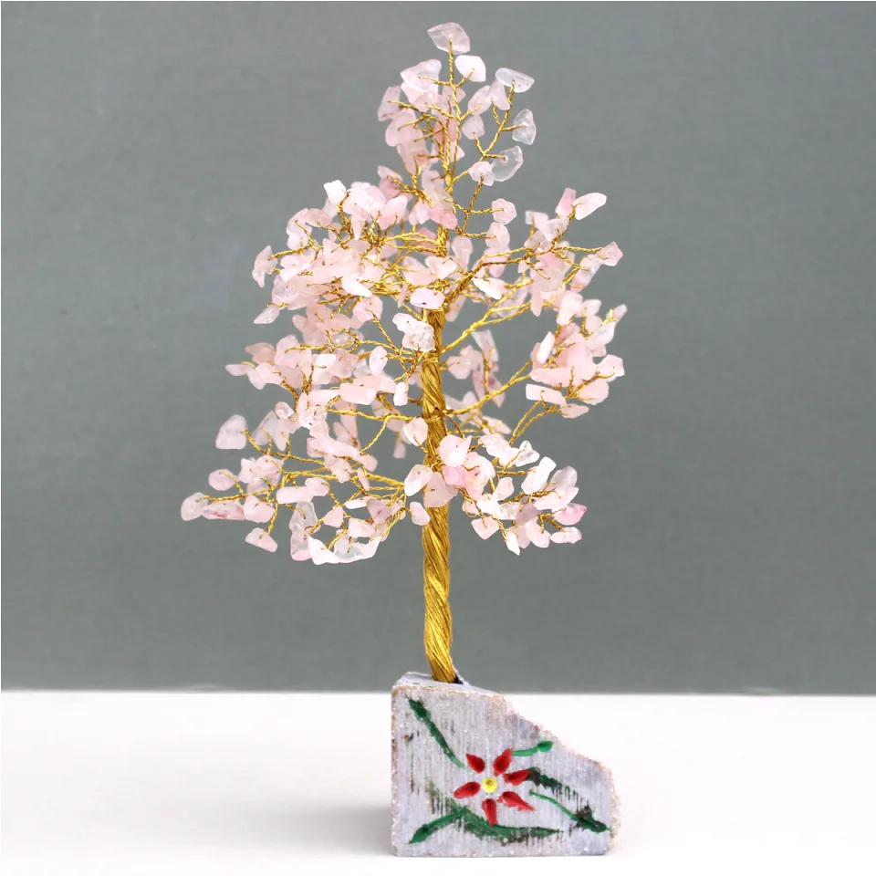 Arbres de vie en pierres naturelles (80, 160, 320 pierres) : Quartz rose, 320 pierres