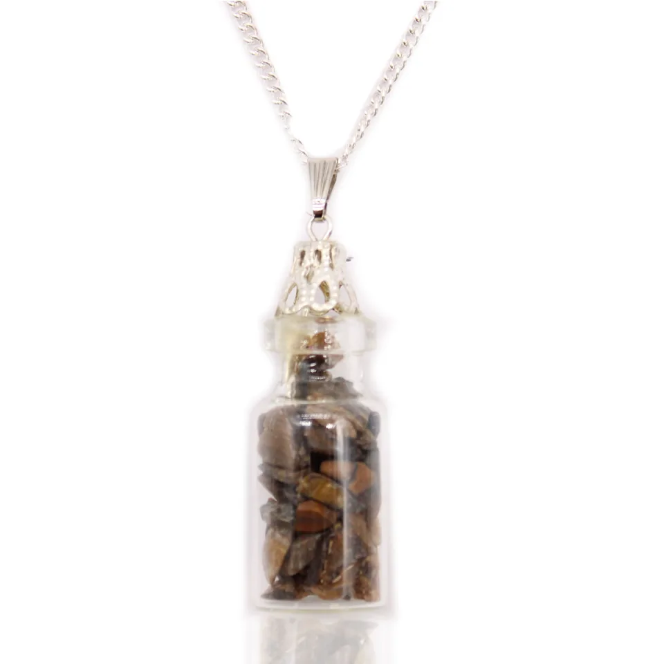 Collier fiole de pierres : œil de tigre