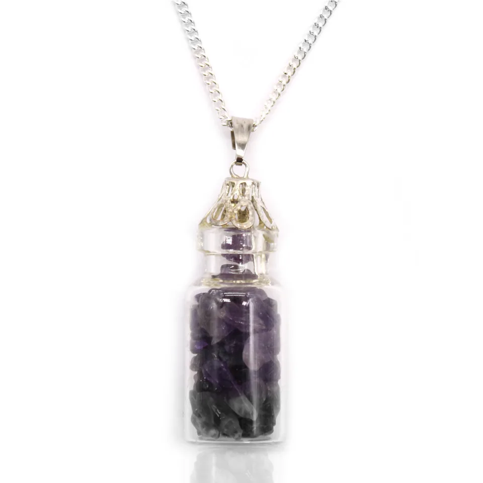 Collier fiole de pierres : améthyste