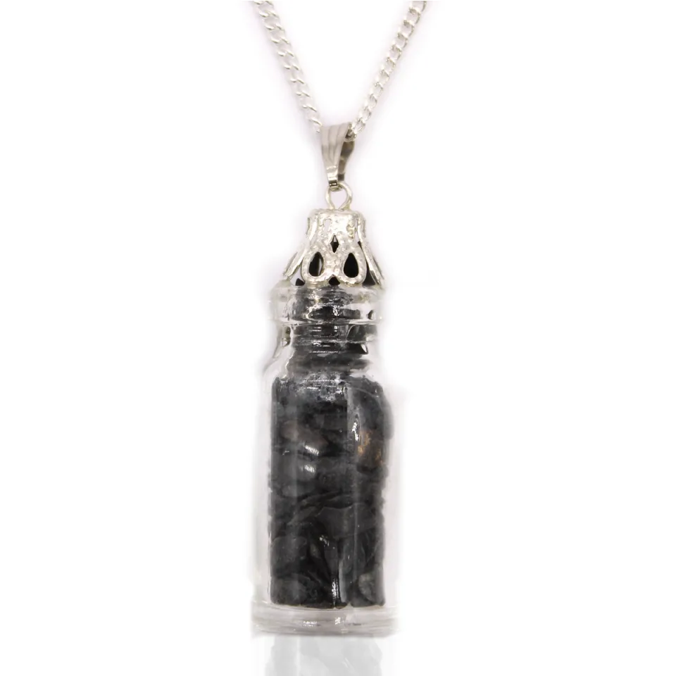 Collier fiole de pierres : onyx noir