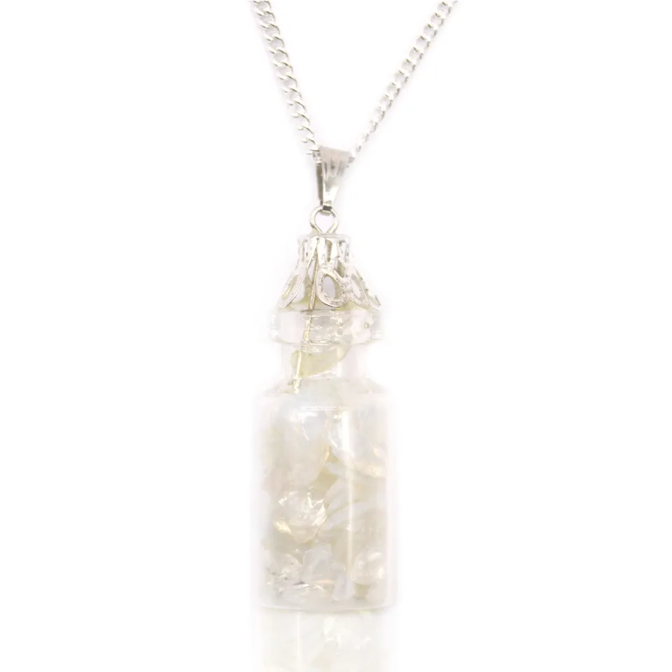Collier fiole de pierres : opalite