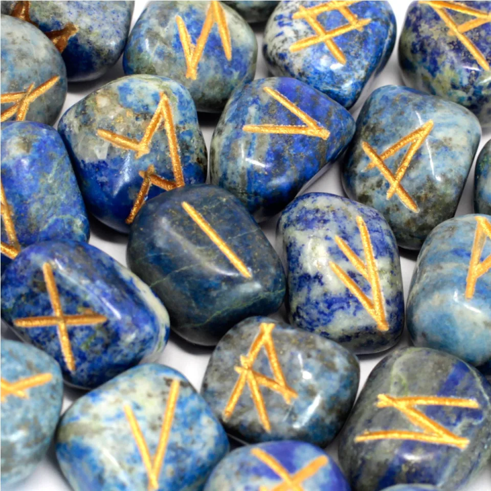 Jeux de runes en pierre avec pochette : Lapis-lazuli