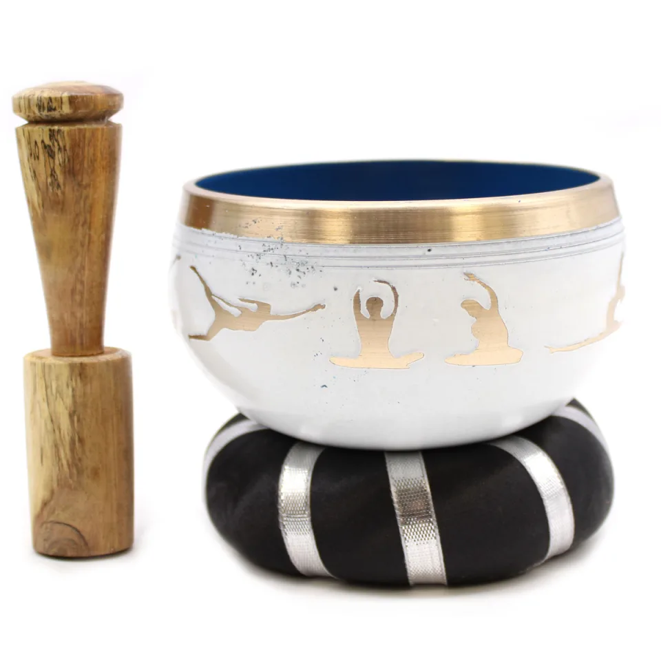 Set bol chantant 10,7 cm : yoga, blanc et bleu, 10,7 cm