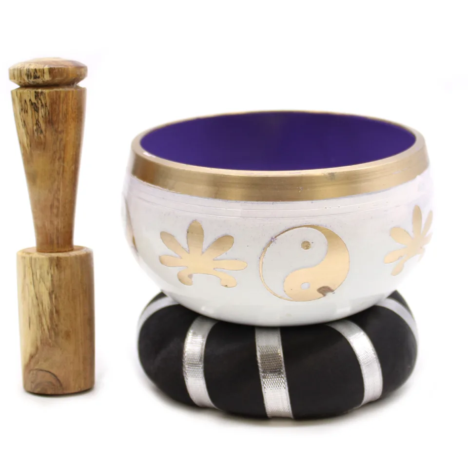 Set bol chantant 10,7 cm : yin-yang, blanc et violet, 10,7 cm