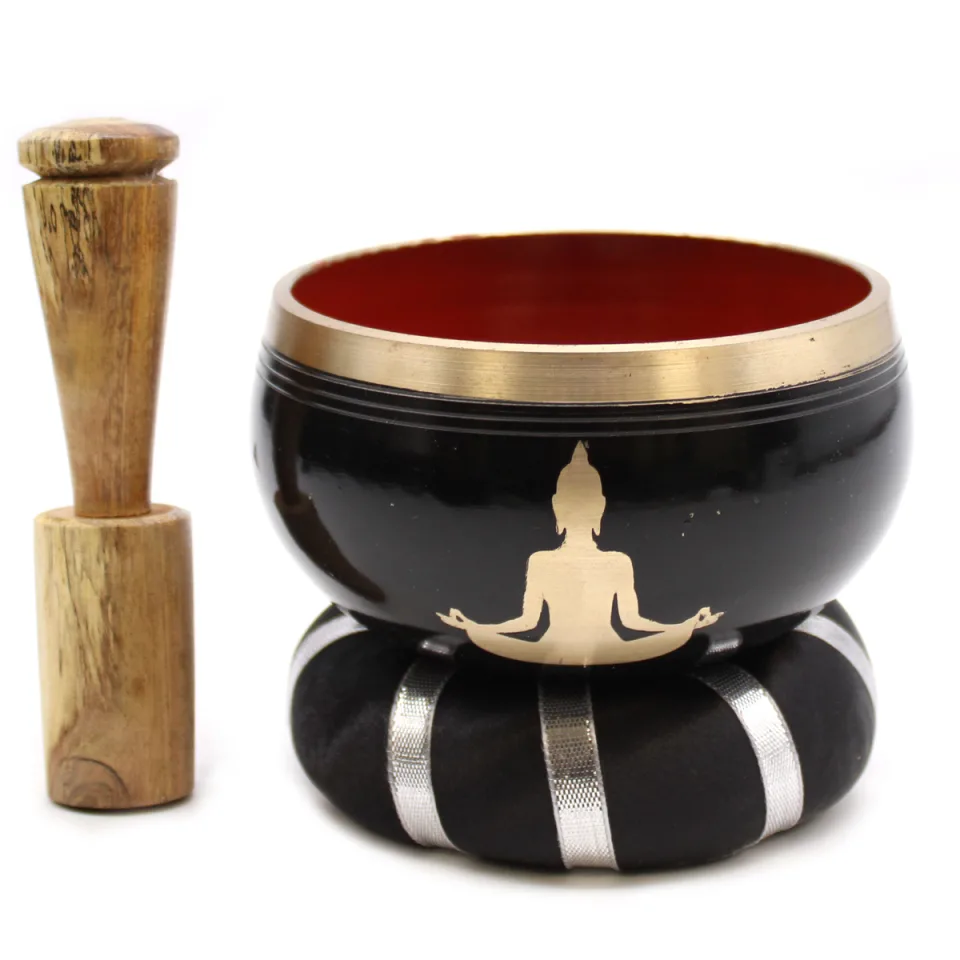 Set bol chantant 10,7 cm : Bouddha, noir et orange, 10,7 cm