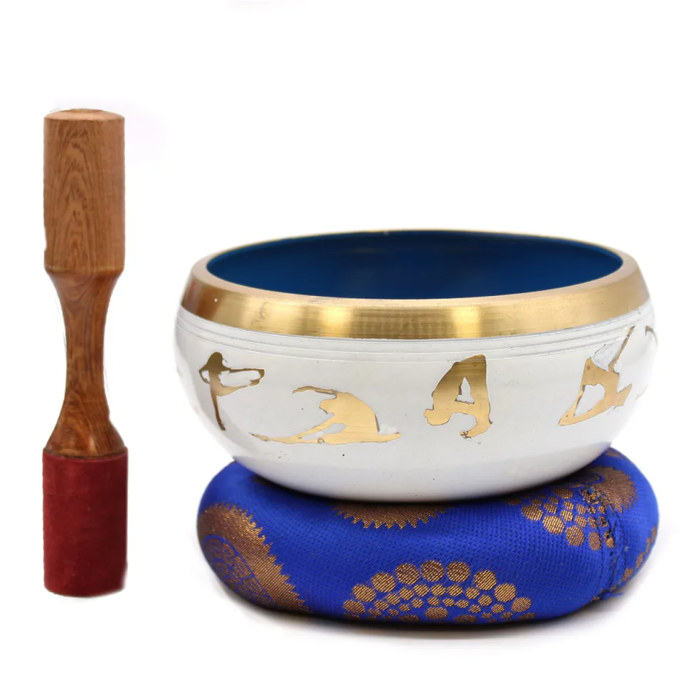 Grand set bol chantant 14 cm : yoga, blanc et bleu, 14 cm