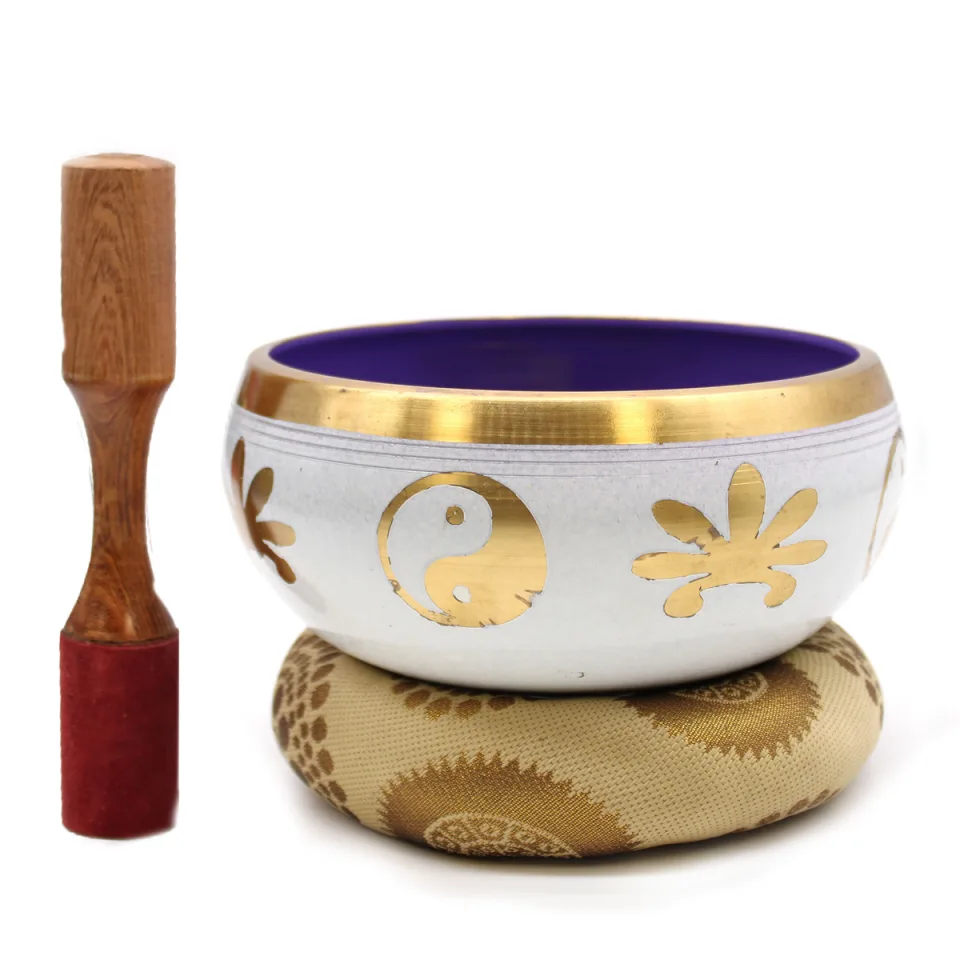 Grand set bol chantant 14 cm : yin-yang, blanc et violet, 14 cm
