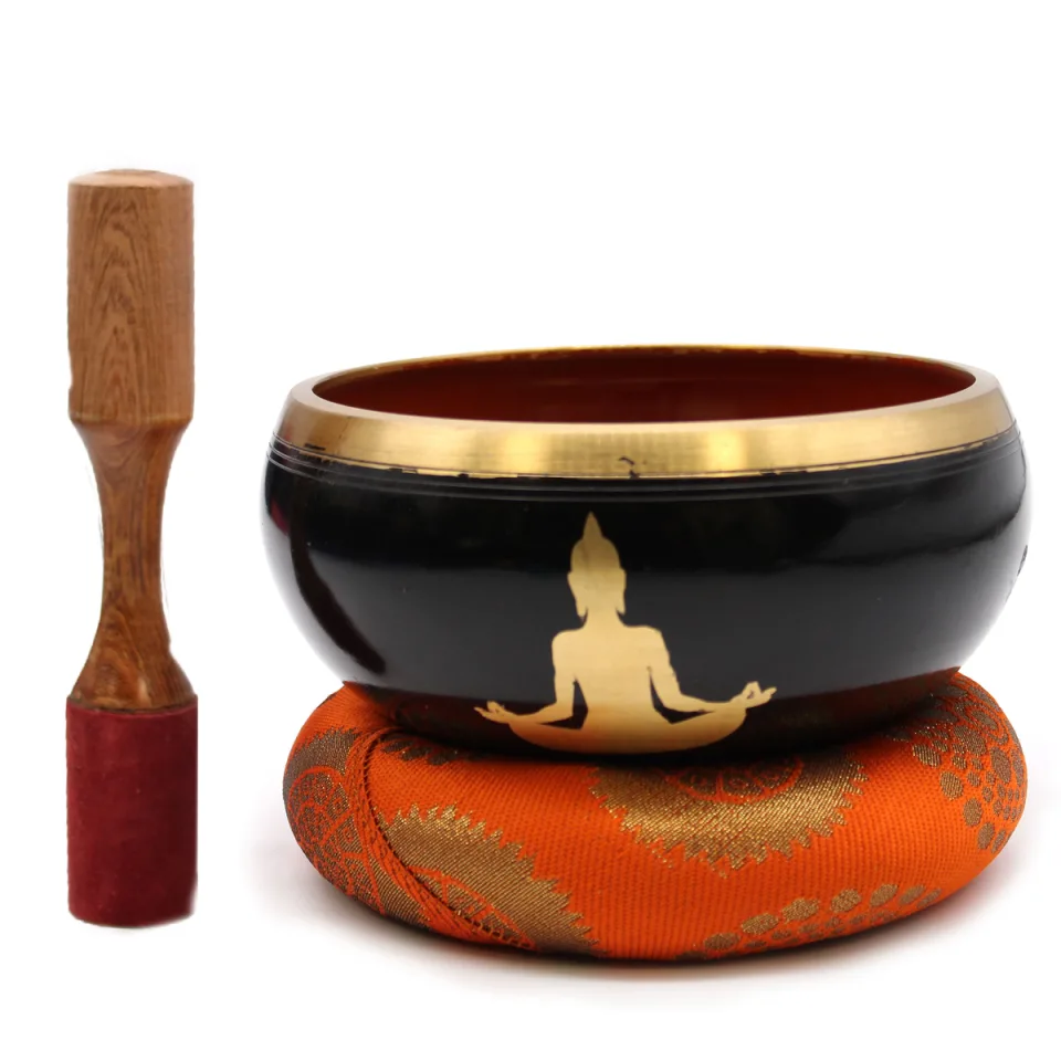Grand set bol chantant 14 cm : Bouddha, noir et orange, 14 cm