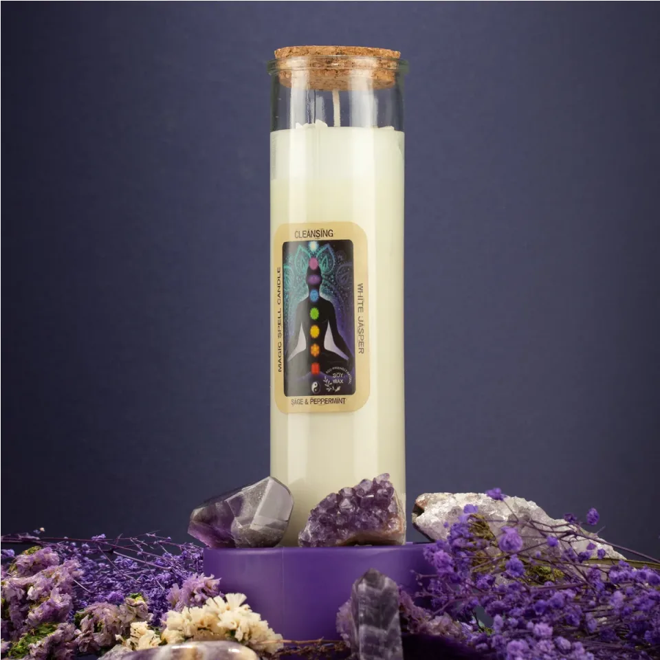 Bougies d'intention à la cire de soja et aux pierres : Purification