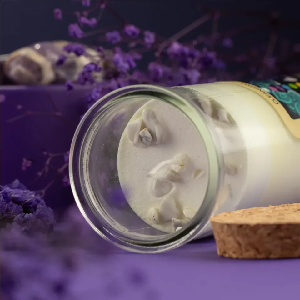 Bougies d'intention à la cire de soja et aux pierres : Purification