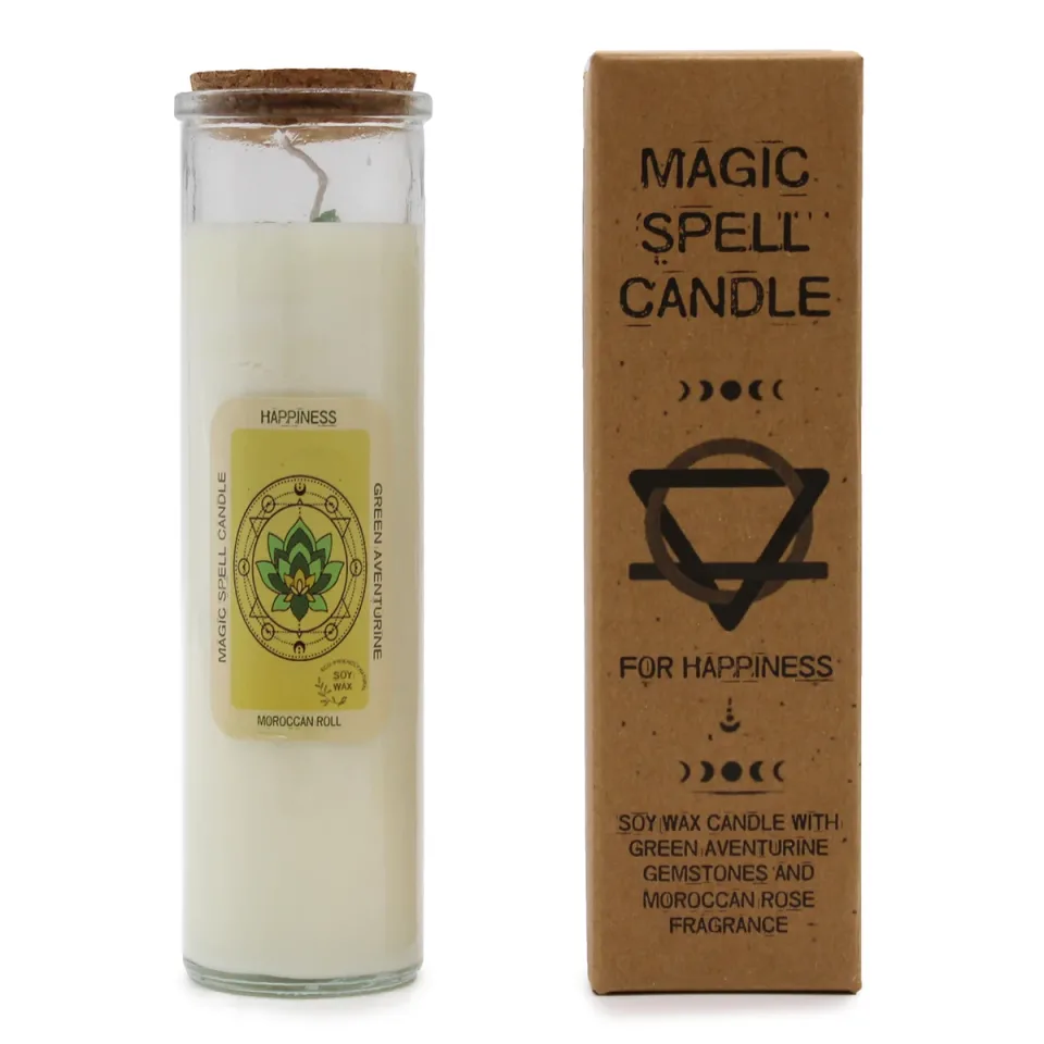 Bougies d'intention à la cire de soja et aux pierres : Bonheur