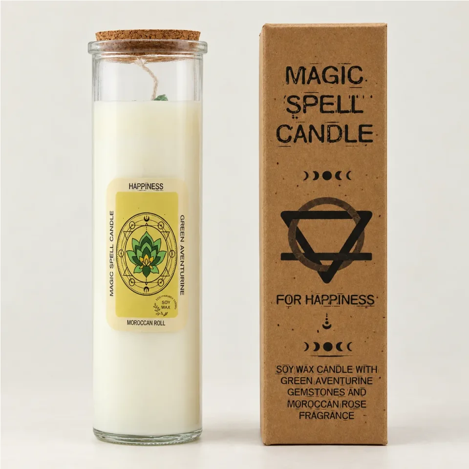 Bougies d'intention à la cire de soja et aux pierres : Bonheur