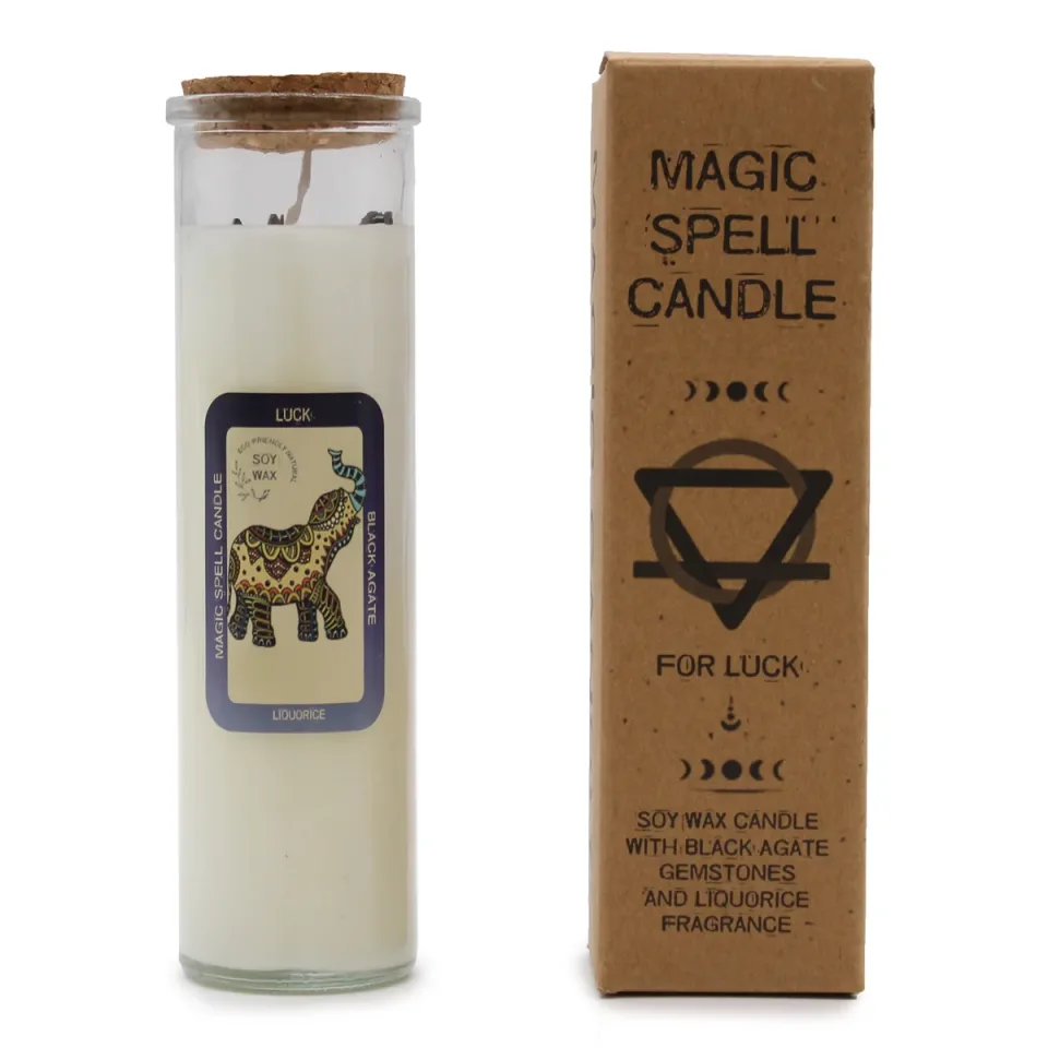 Bougies d'intention à la cire de soja et aux pierres : Chance