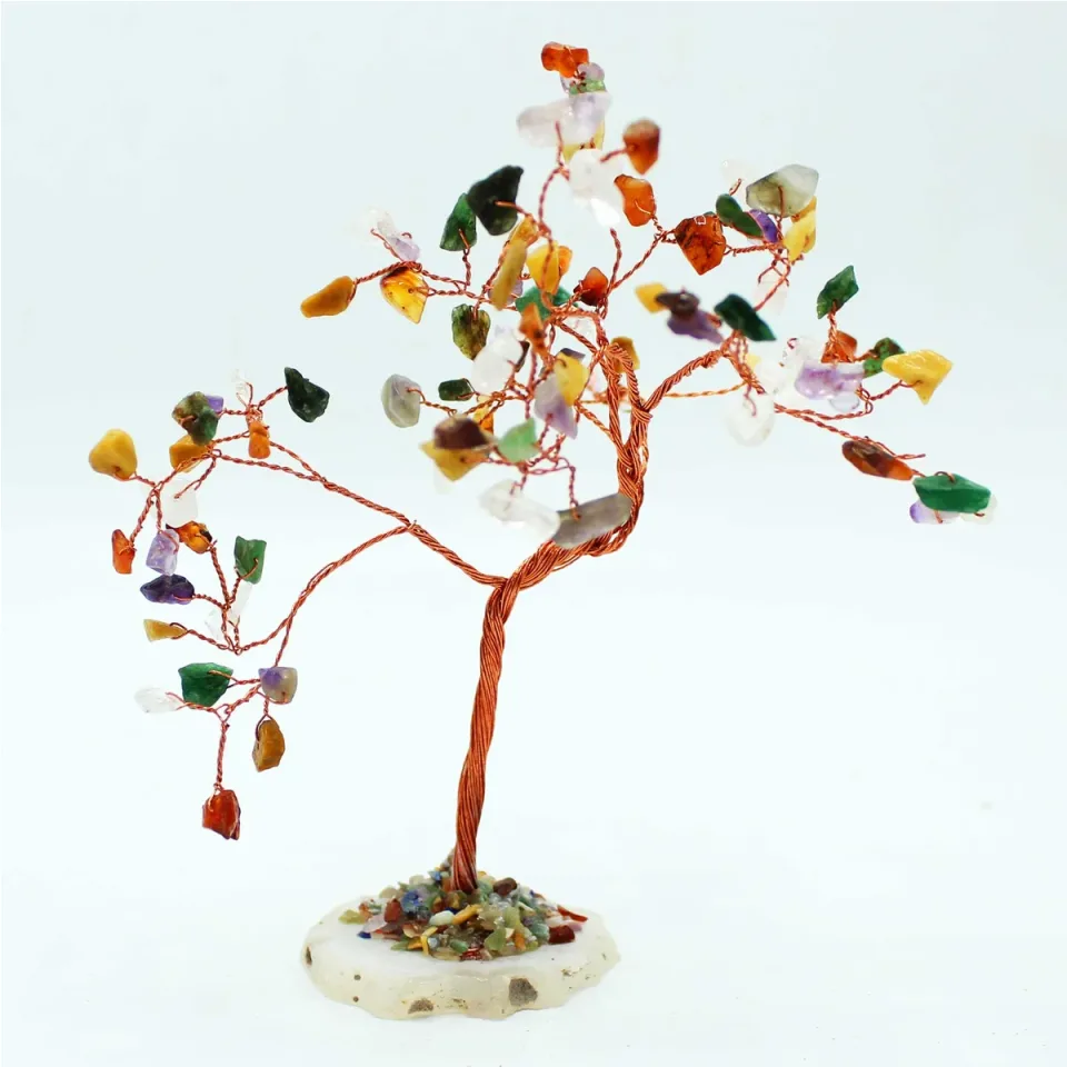Arbres à vœux en pierres sur socle d'agate : Pierres variées sur socle d'agate naturelle (100 pierres)