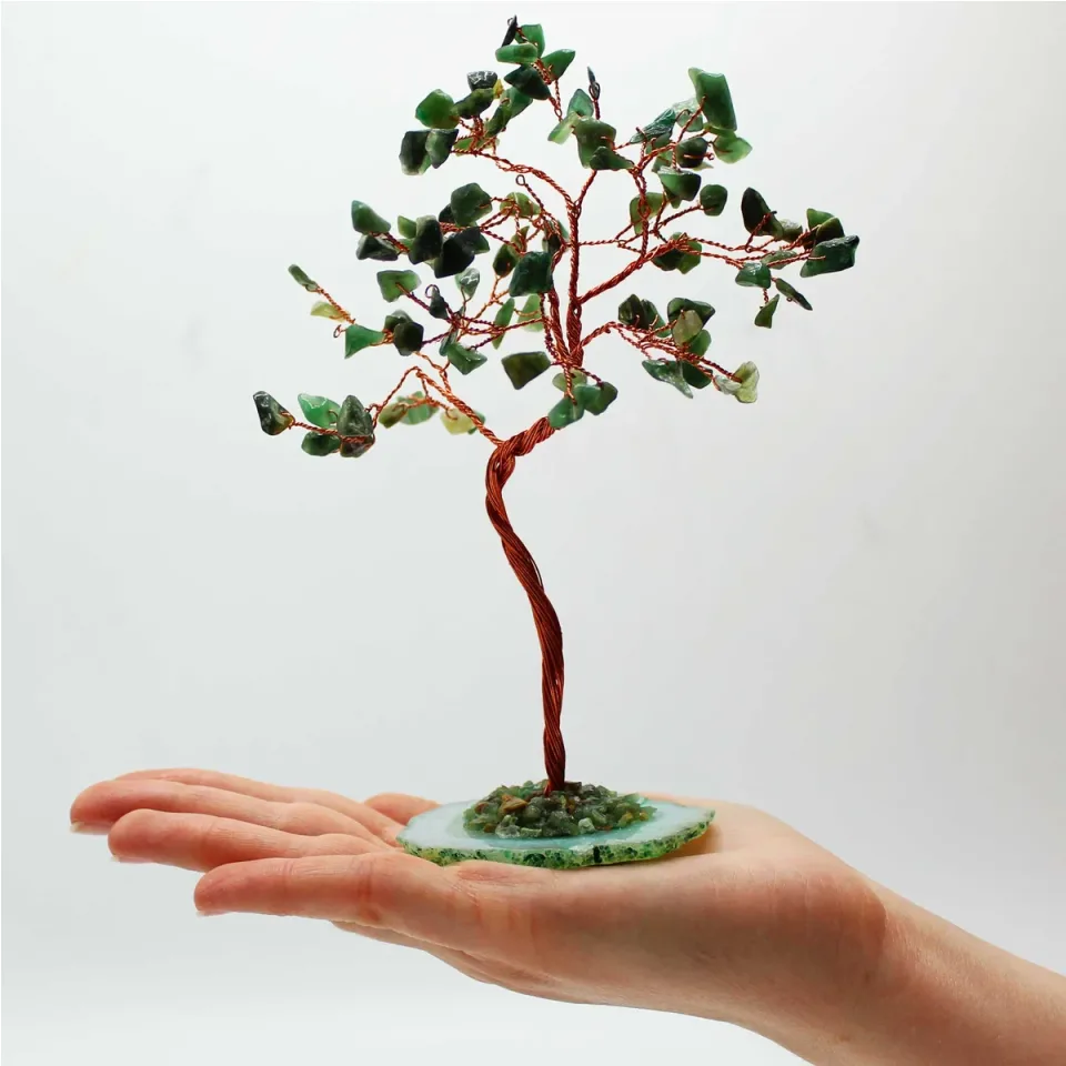 Arbres à vœux en pierres sur socle d'agate : Aventurine verte sur socle d'agate verte (100 pierres)