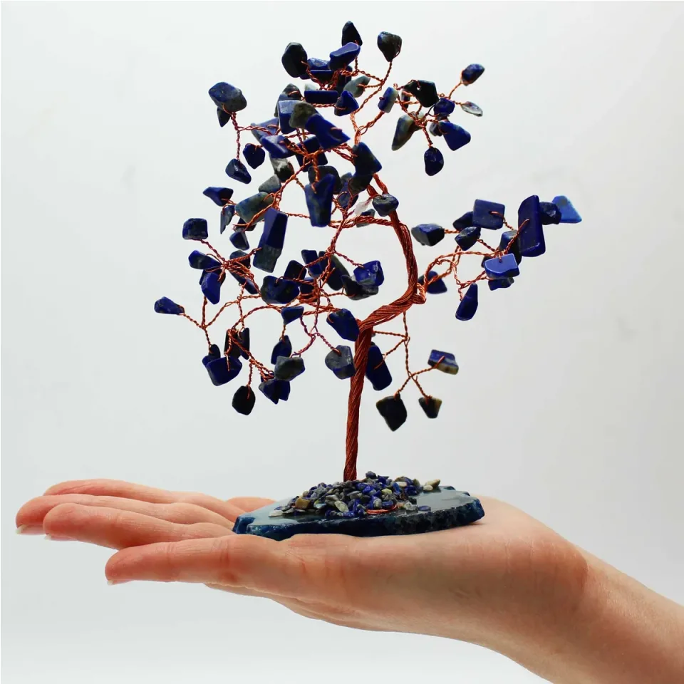 Arbres à vœux en pierres sur socle d'agate : Sodalite sur socle d'agate bleue (100 pierres)