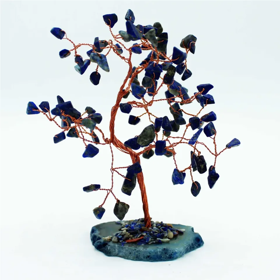 Arbres à vœux en pierres sur socle d'agate : Sodalite sur socle d'agate bleue (100 pierres)