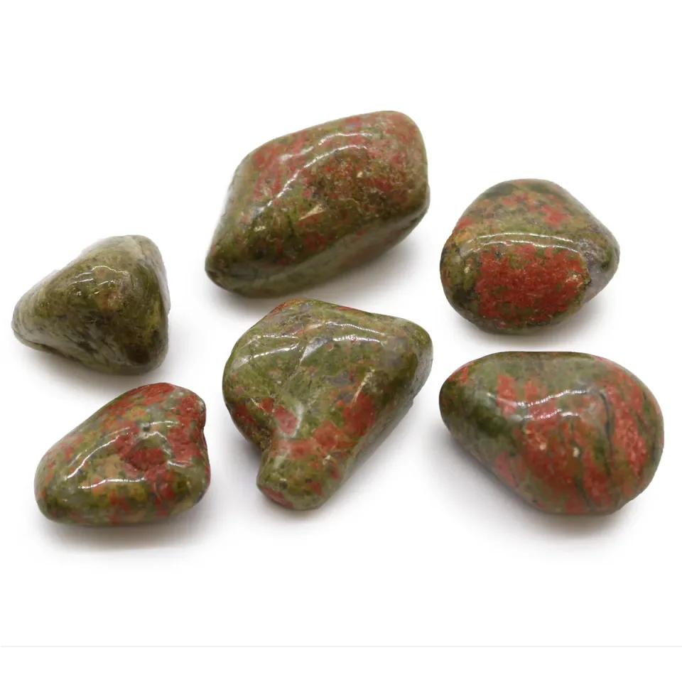Grandes pierres roulées africaines : Sachet de 6 grandes pierres roulées africaines, unakite