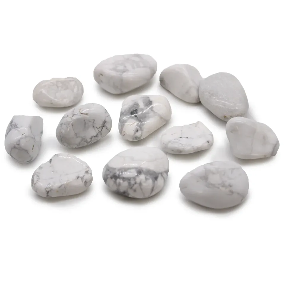 Pierres roulées africaines, taille moyenne : Sachet de 12 pierres moyennes, howlite blanche (magnésite)
