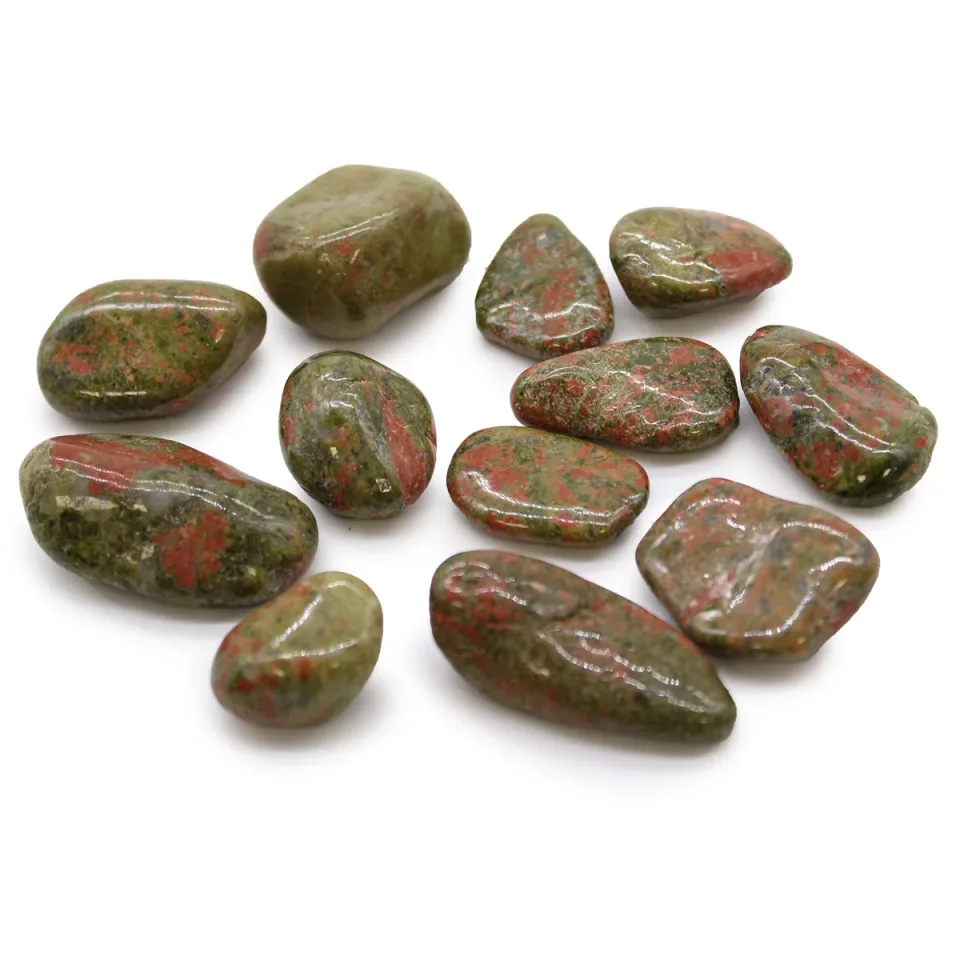 Pierres roulées africaines, taille moyenne : Sachet de 12 pierres moyennes, unakite