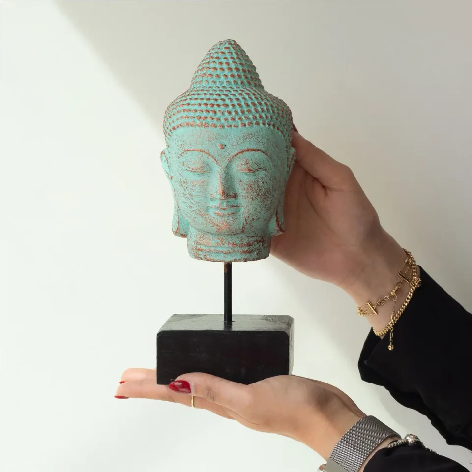 Bouddha Quiétude sur socle : vert cuivré